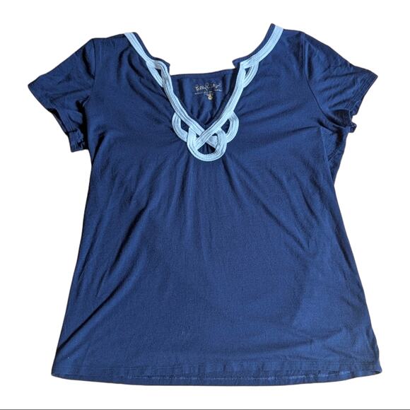 Lilly Pulitzer Brewster Top Navy Pima Cotton Modal Blend Nautical Blouse Size M - Picture 1 of 3